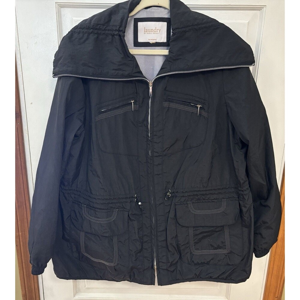 Laundry By Shelli Segal Jacket Black Lightweight Raincoat Pockets See Note Size - Picture 3 of 12